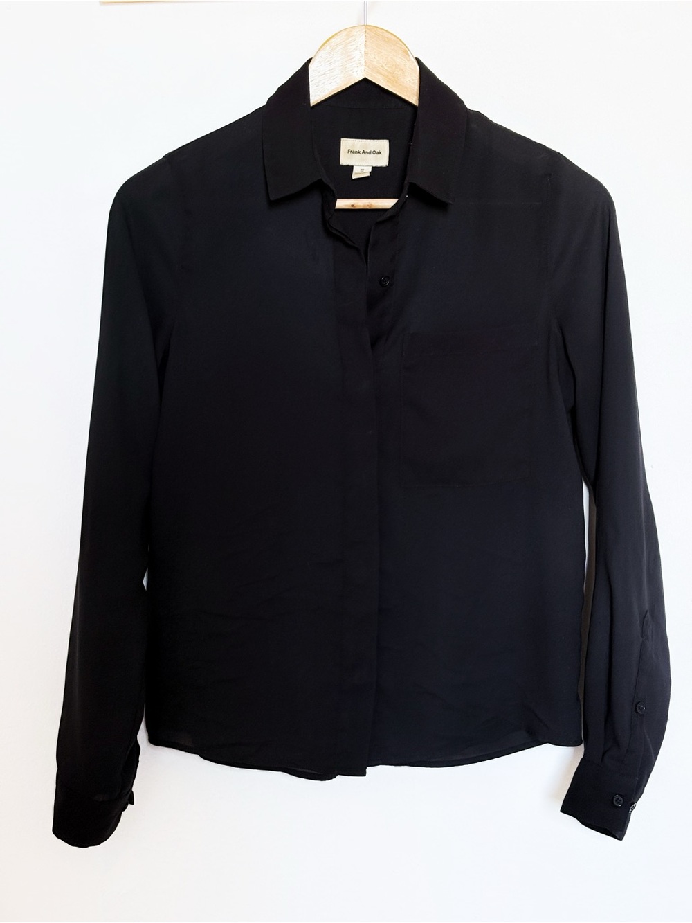 Frank And Oak Long Sleeve Black Button-Down Blouse - Extra Small (XS)